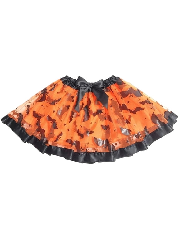 Adult Bat Print Tutu Skirt - Layered Tulle Halloween Skirt with Bow Detail