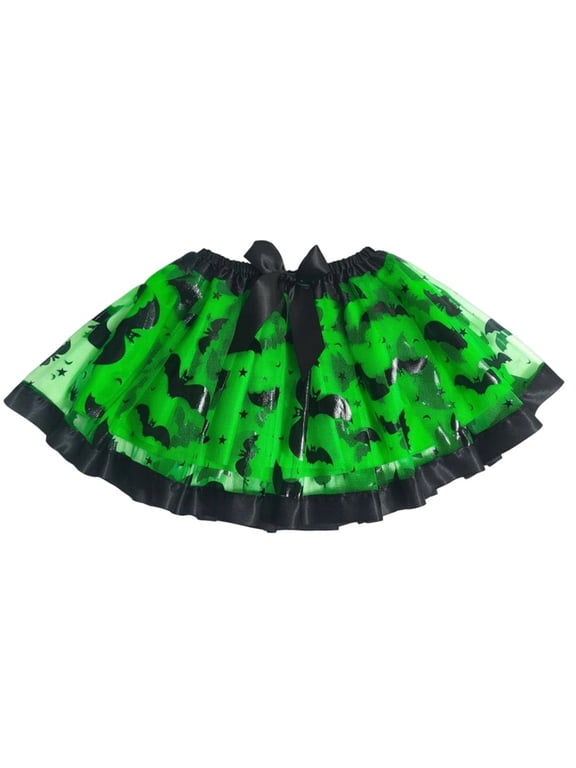 Adult Bat Print Tutu Skirt - Layered Tulle Halloween Skirt with Bow Detail