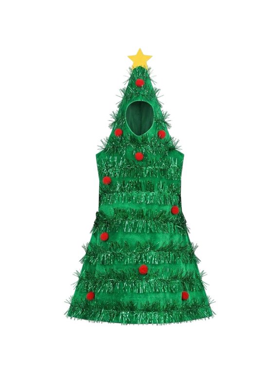 Adult Christmas Tree Print Outfit Sets - Tinsel Trim Plush Ball Pattern Suit for Holiday Parties