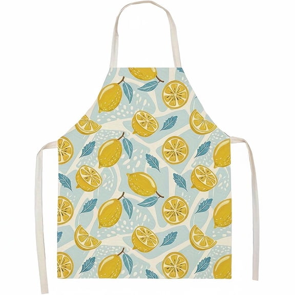 Slccxzc Baking Apron, Lemon Pattern Kitchen Apron Unisex Adjustable Bib Aprons Cotton Linen Apron Stain Proof Home Cooking Apron