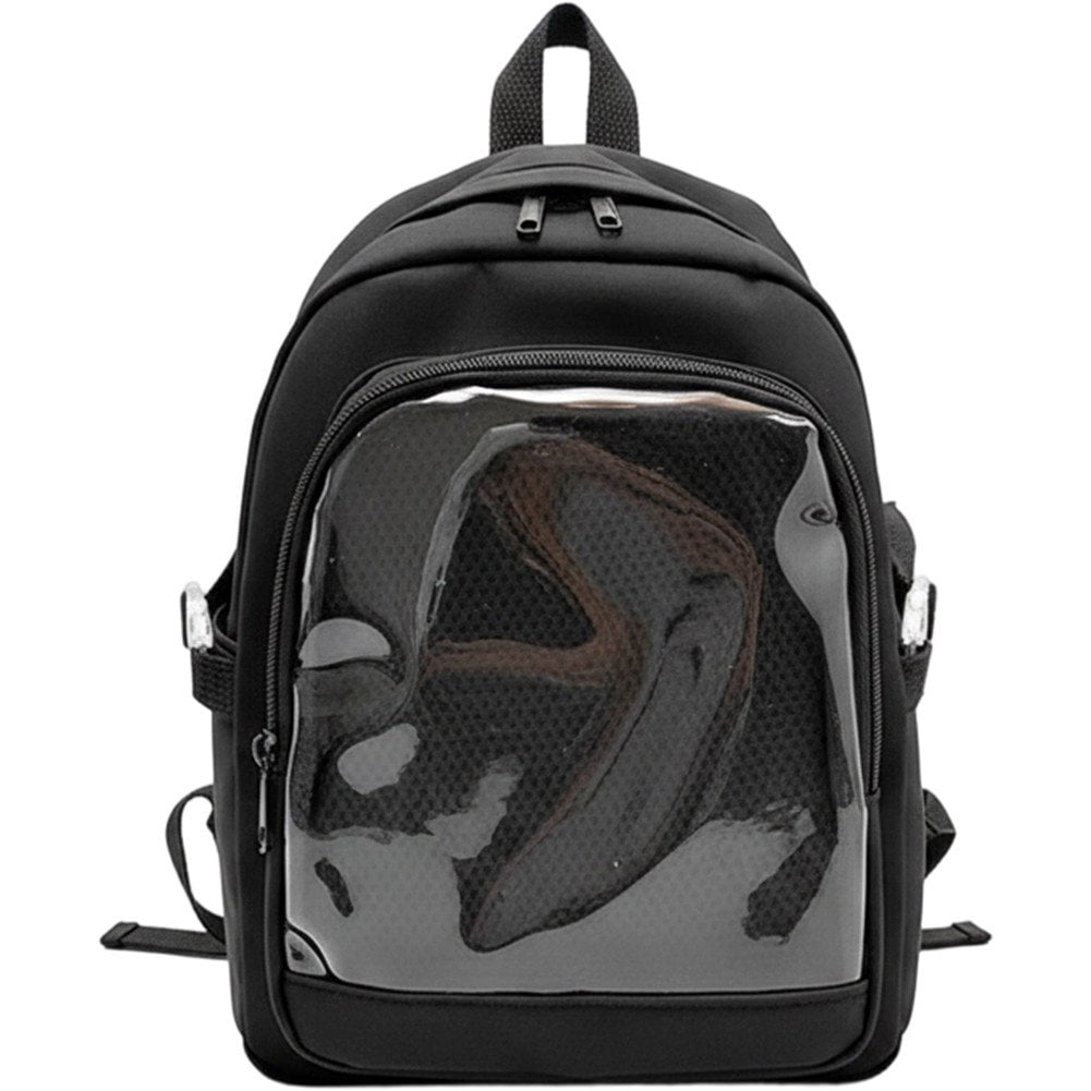 Slccxzc Black Ita Bag with Clear Windows Nylon Rucksack Casual Backpack for Women