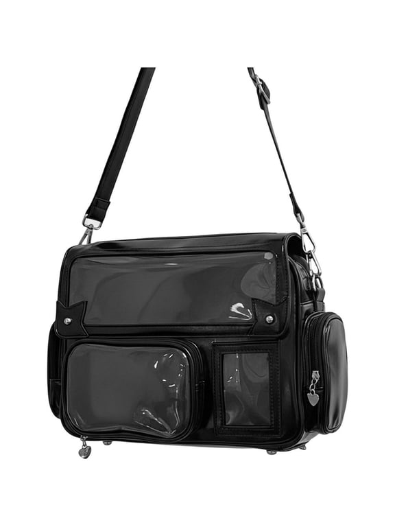 Women Y2K Harajuku PU Leather Clear Window Ita Bag Backpack, Black, 1 Piece