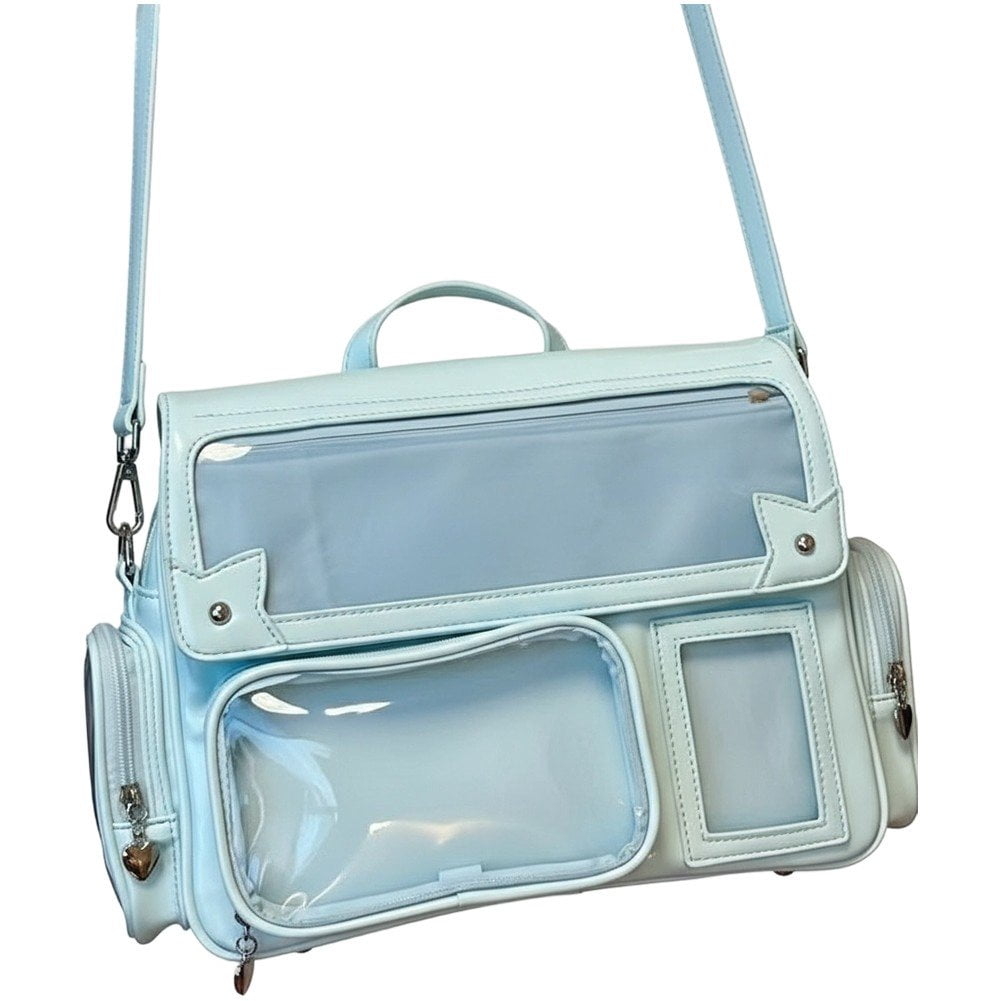 Slccxzc Blue Japanese Style Ita Bag PU Leather Y2K Harajuku Backpack Shoulder Bag