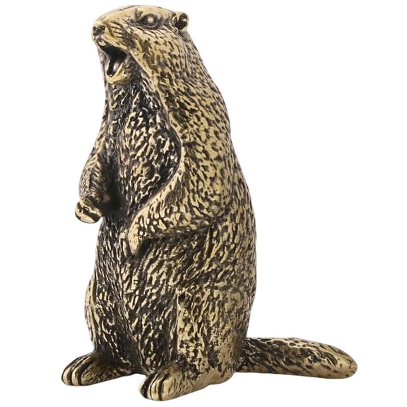 Slccxzc Brass Groundhog Figurine Sculpture Miniature Groundhog Statue for Home Office Decor Mini Retro Animal Ornament for Desktop Decoration