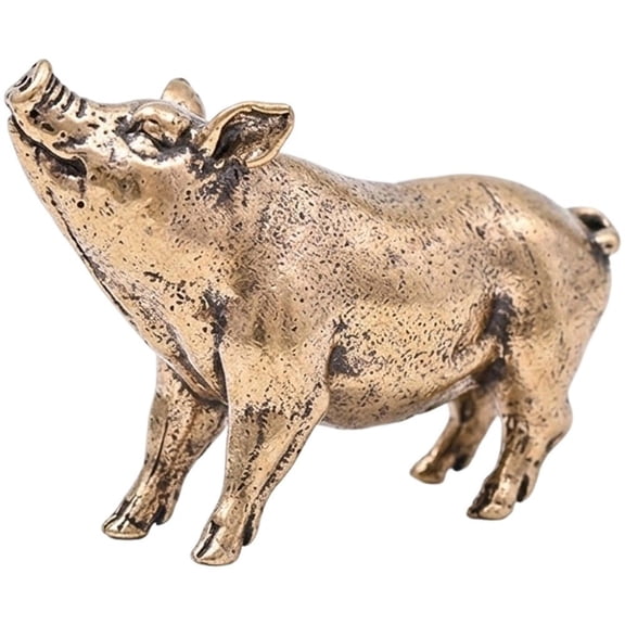 Slccxzc Brass Mini Pig Sculpture Retro Chinese Zodiac Pig Figurine Tea Pet Table Decor