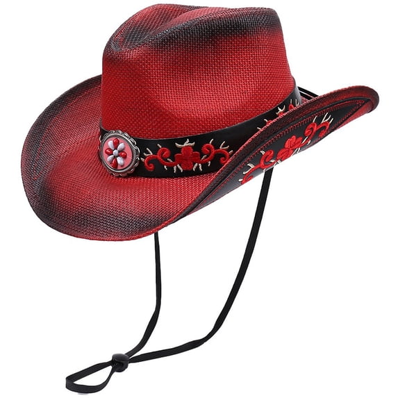 Slccxzc Cowboy Hat For Men Women, Summer Large Brimmed Sun Protection Sunshade Straw Woven Hats, Ethnic Western Panama Hats