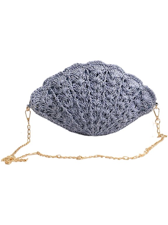 Crossbody Bag Straw Woven Bag,New Fashion Fan-shaped Evening Bag,Beach Vacation Bag For Women,Mermaid Handbag For Phone