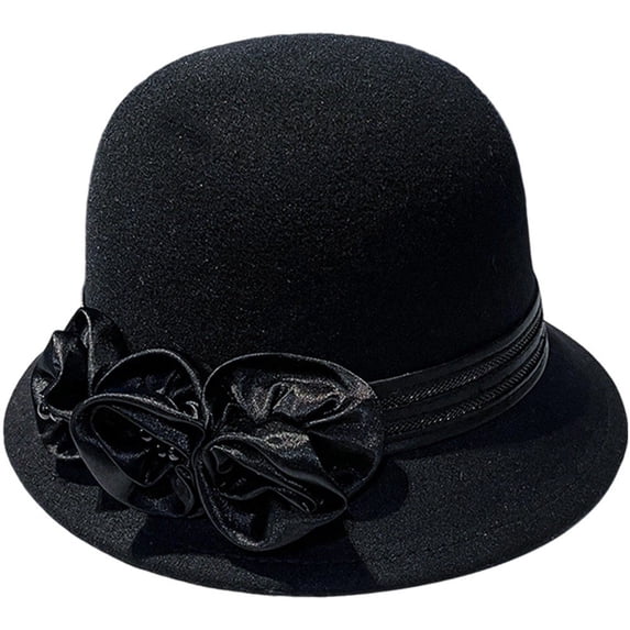 Slccxzc Elegant Adjustable Fedora Flower Decorated Bowler Hat Versatile Simple Design Dome Top Hat For Party