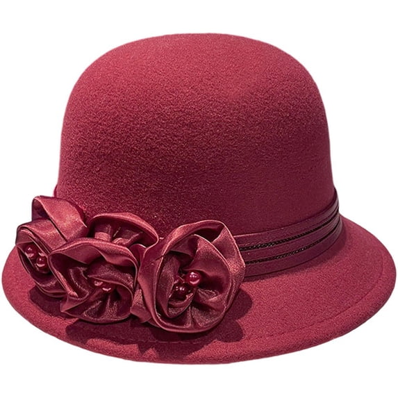 Slccxzc Elegant Adjustable Fedora Flower Decorated Bowler Hat Versatile Simple Design Dome Top Hat For Party