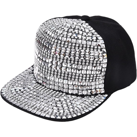Slccxzc Fashion Diamond Studded Baseball Caps Flat Brim Outdoor Hats Bling Hip Hop Snapback Cap for Women Men