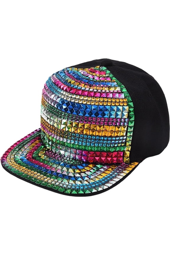 Fashion Diamond Studded Baseball Caps Flat Brim Outdoor Hats Bling Punk Snapback Cap Jazz Hip Hop Cap