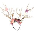 thumbnail image 1 of Slccxzc Floral Deer Antler Headband Forest Fairy Tree Branch Headpiece for Halloween Party, 1 of 7
