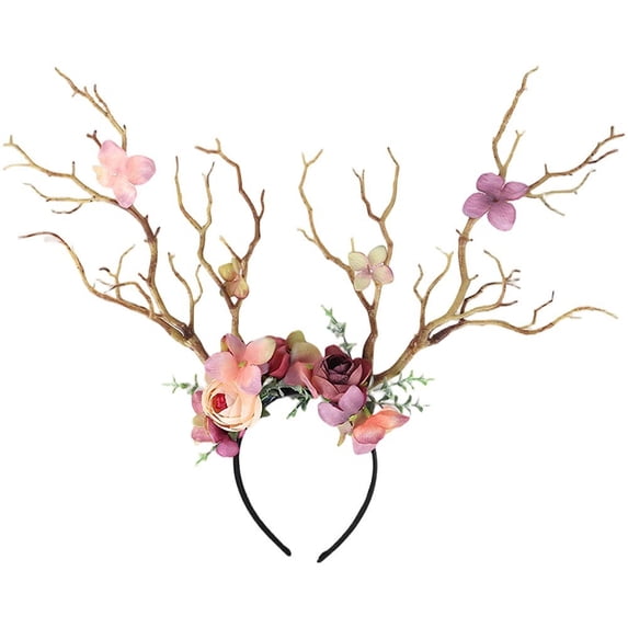 Slccxzc Floral Deer Antler Headband Forest Fairy Tree Branch Headpiece for Halloween Party