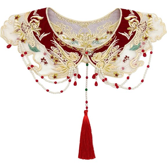 Slccxzc Floral Embroidery Tassel Cape, Detachable Neck Collar for Traditional Outfits