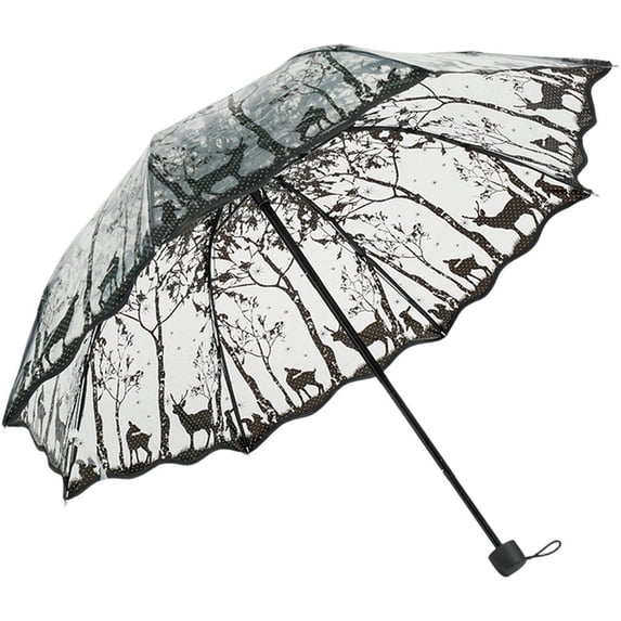 Slccxzc Forest Deer Transparent Folding Umbrella, Windproof PVC Travel Umbrella for Rain Sun