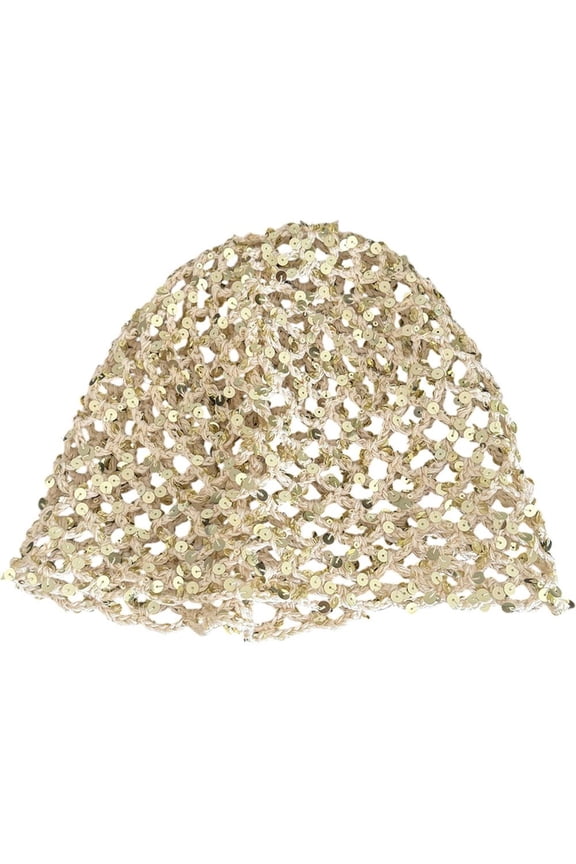 Glitter Sequin Crochet Hats for Women Beanie Cap Woven Hollow Out Skull Cap Summer Beanie with Sequins for Travel Beach Party