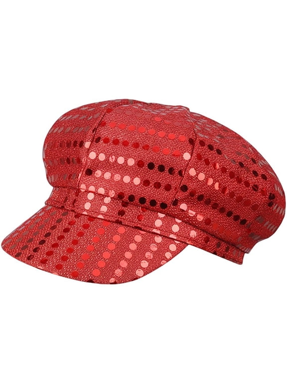 Glitter Sequin Hat 70s Disco Adult Hat Bling Hats Retro Newsboy Cap for Birthday Party Dance