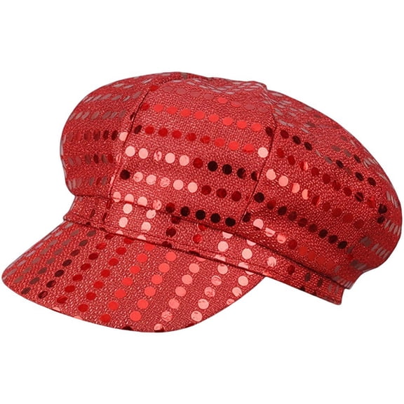 Slccxzc Glitter Sequin Hat 70s Disco Adult Hat Bling Hats Retro Newsboy Cap for Birthday Party Dance