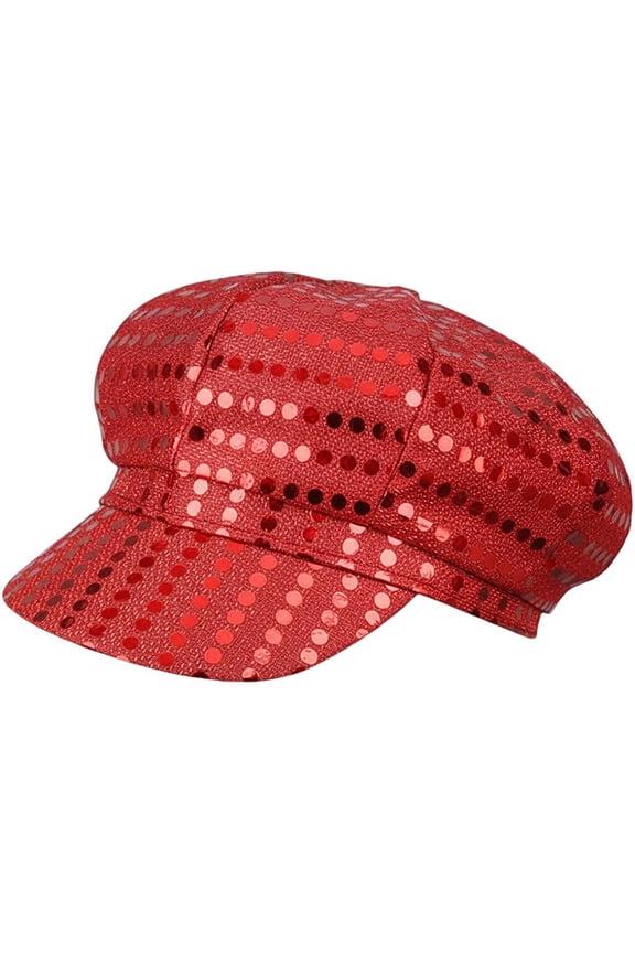 Glitter Sequin Hat 70s Disco Adult Hat Bling Hats Retro Newsboy Cap for Birthday Party Dance