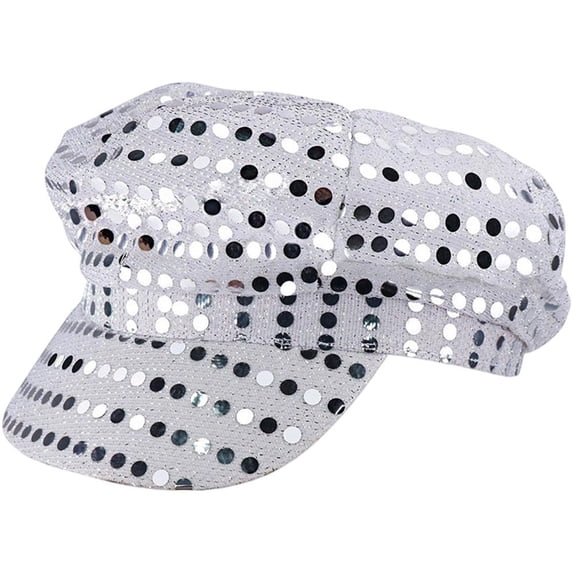 Slccxzc Glitter Sequin Hat 70s Disco Adult Hat Bling Hats Retro Newsboy Cap for Holiday Party
