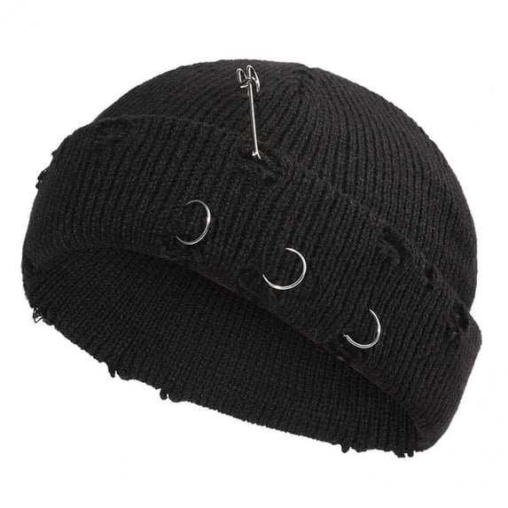Slccxzc Gothic Beanie Winter Knit Hats Trendy Metal Pin Y2K Skull Cap Unisex