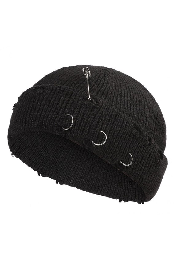 Gothic Beanie Winter Knit Hats Trendy Metal Pin Y2K Skull Cap Unisex