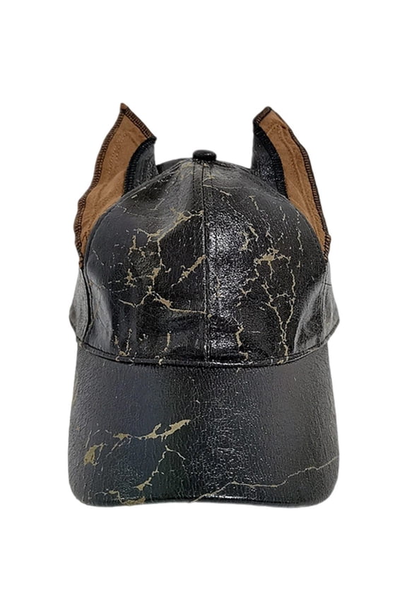 Gothic Dog Ear Hat Retro Punk Rivet Long Ear Baseball Cap PU Leather Y2k Baseball Cap Spike Animal Ear Snapback Hat for Women Men