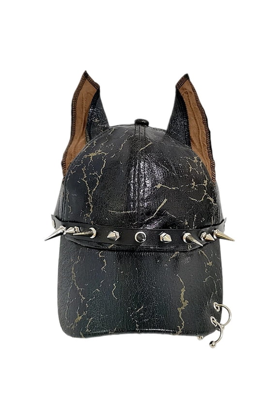 Gothic Dog Ear Shape Hat Retro Punk Rivet Long Ear Baseball Cap PU Leather Y2k Baseball Cap Spike Animal Ear Snapback Hat for Women Men