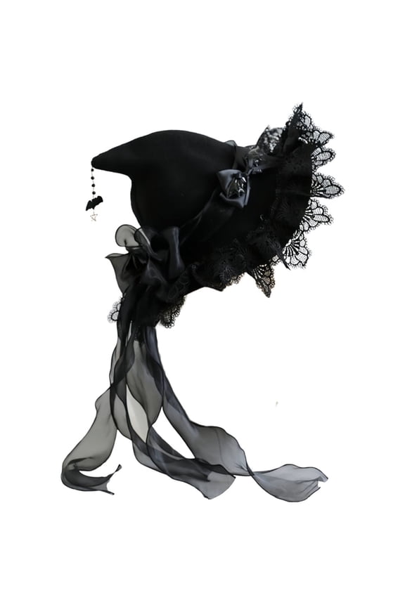 Gothic Lace Witch Hat for Halloween, Lolita Bow Lace Princess Hat Witch Cap Spooky Party Hat for Adults