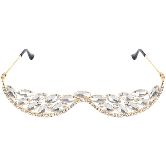 Slccxzc Half Frame Rhinestones Glasses V Shape No Lens Crystal Sunglass Face Jewelry