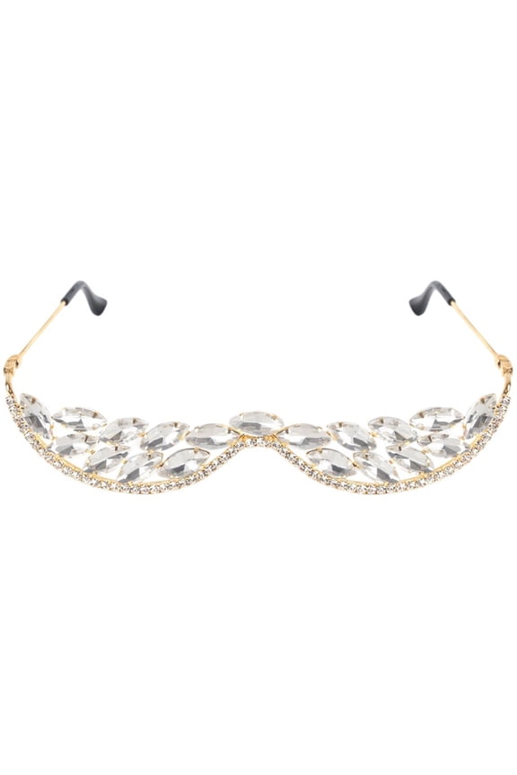 Half Frame Rhinestones Glasses V Shape No Lens Crystal Sunglass Face Jewelry