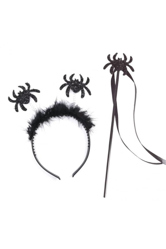 Halloween Spider Web Bat Headband and Magic Stick Set Elastic Hair Hoop Party