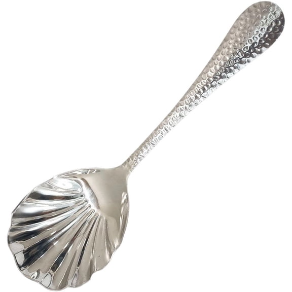 Slccxzc Hammered Stainless Steel Shell Shaped Soup Spoon, Long Handle Serving Scoop for Hot Pot Restaurant Table Use