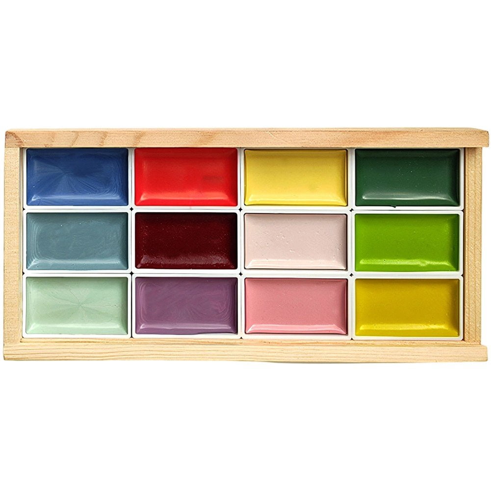 Slccxzc Handmade Chinese Watercolor Paint Set, 12 Solid Colors for Sketching Illustration