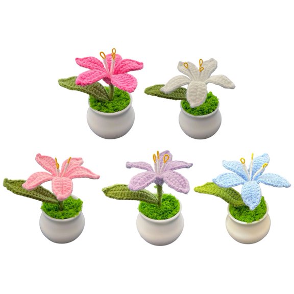 Slccxzc Handmade Crochet Lily Flowers 5 Pcs Artificial Knitted Plant Desk Home Gift Decor