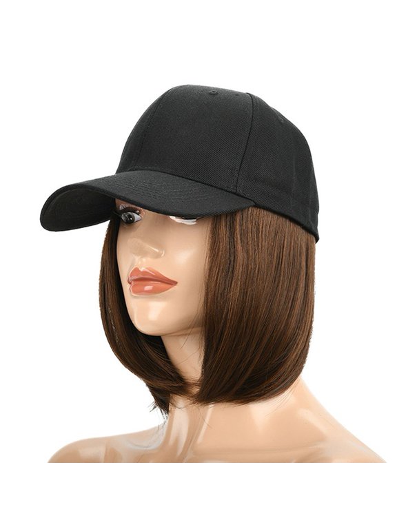 Hat Wig Baseball Cap Bob Hair Synthetic Removable Short Straight Bob Hair Hairstyle Hairpiece for Woman