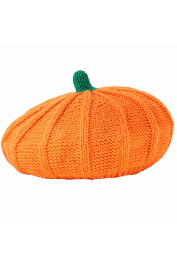 Knit Pumpkin Beret Hat Mommy Baby Halloween Beanie Knit Hat Winter Warmer Crochet Ski Cap Photography Prop Hat for Women