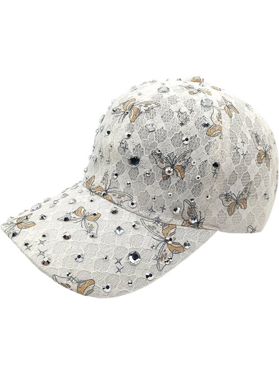 Lace Rhinestone Baseball Cap Bow-knot Butterfly Adjustable Sun Protection Hat Casual Outdoor Sports Visor for Women
