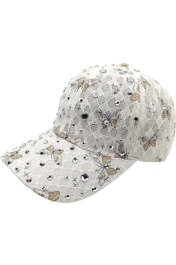 Lace Rhinestone Baseball Cap Bow-knot Butterfly Adjustable Sun Protection Hat Casual Outdoor Sports Visor for Women