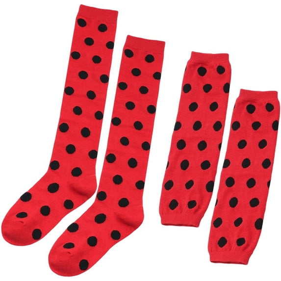 Slccxzc Ladybird Dots Pattern Fingerless Gloves and Thigh High Socks Set
