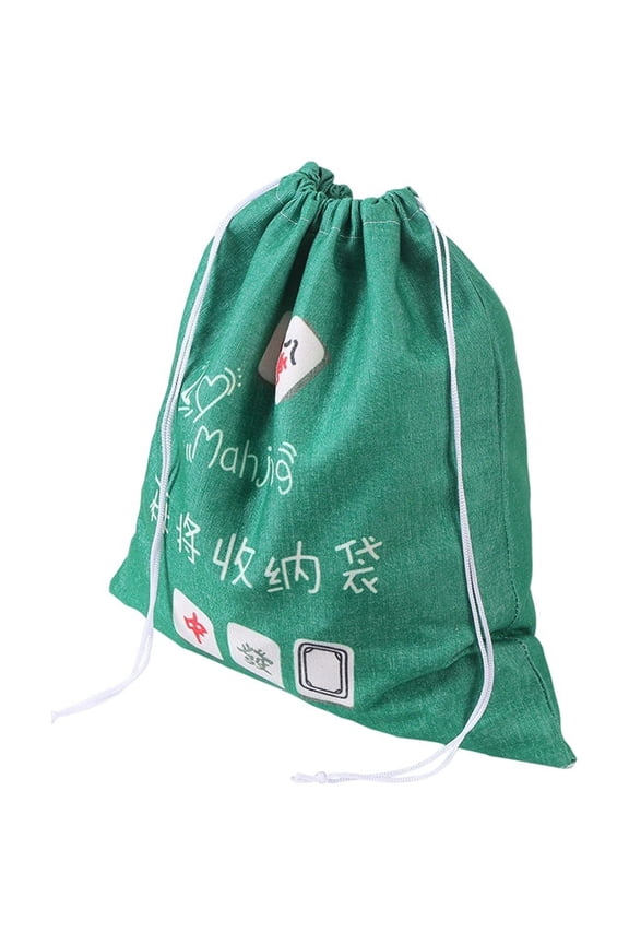 Large Green Canvas Mahjong Storage Bag Drawstring Pouch Board Game Organizer