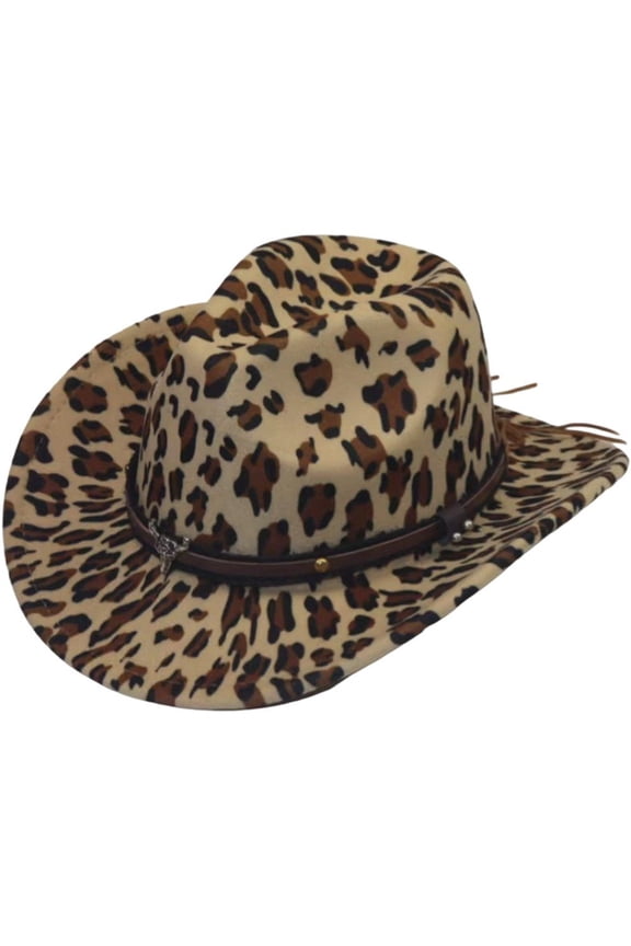 Leopard Animal Print Cowboy Hat, Wild Vintage Western Wide Brim Headwear