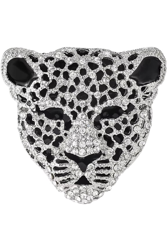 Leopard Rhinestone Alloy Lapel Pin, 3D Animal Brooch for Office Party Daily