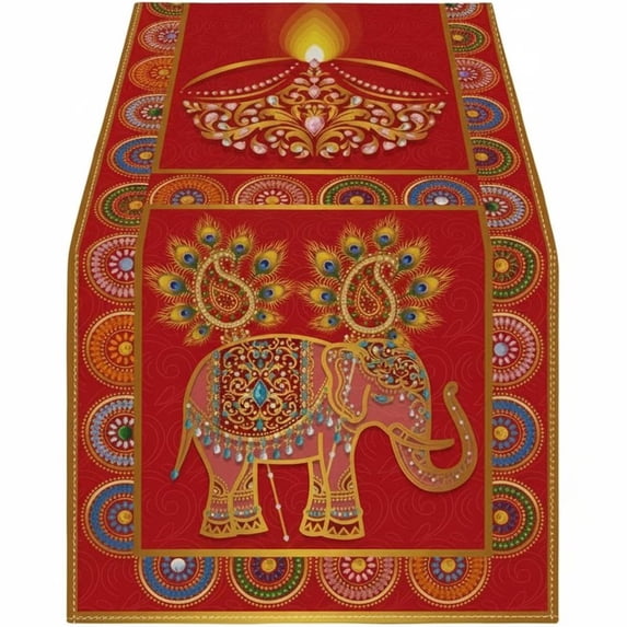 Slccxzc Linen Indian Diwali Table Runner Elephant Floral Pattern ...