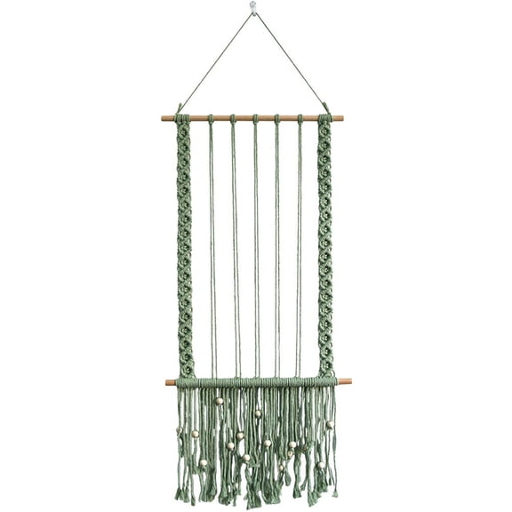 Slccxzc Macrame Wall Hanging Photo Display Boho Picture Frame Decor for Bedroom Living Room(green)