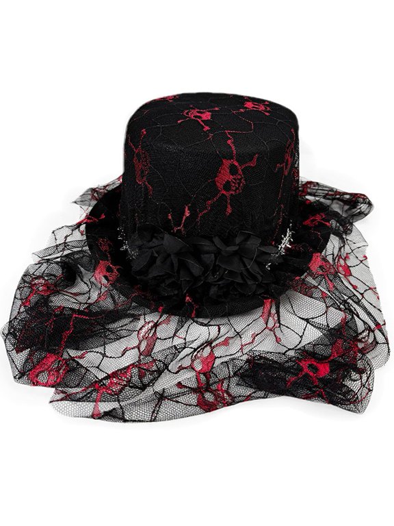 Magician Hat with Black Veil, Gothic Sorceress Headwear for Halloween, 55-60 cm, 1 Pack