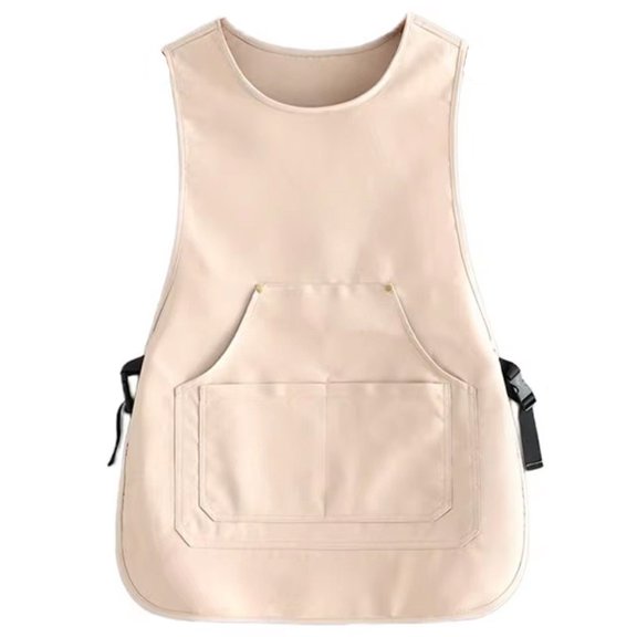 Slccxzc Men Women's Beige Canvas Vest Apron Stain-Resistant Baking Chef Multi-Pocket Work