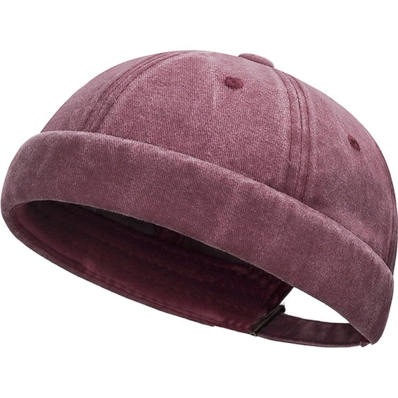Slccxzc Men's Washed Cotton Brimless Hat Vintage Docker Beanie Cap Rolled Cuff Skullcap for Casual Wear
