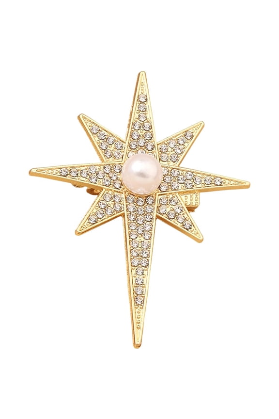 Octagram Star Snowflake Pearl Brooch Elegant Lapel Pin for Suit Shirt Collar Men Women