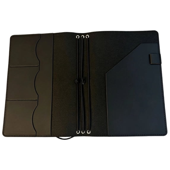 Slccxzc PU Leather Black A5 Notebook Cover with Pen Holder Card Slots Refillable Journal Case 1-Piece
